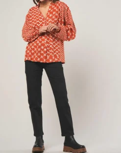 Chemise loose Sonia à motifs orange