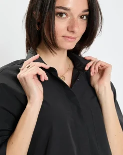 Chemise manches larges poches noire