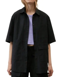 Chemise manches larges poches noire