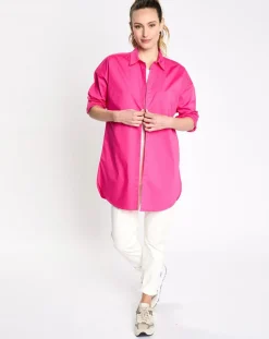 Chemise manches longues poches oversize rose vif