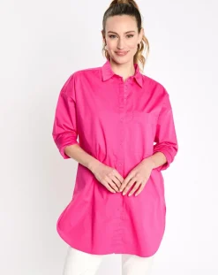 Chemise manches longues poches oversize rose vif