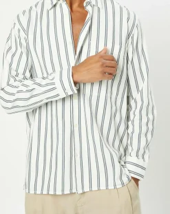 Chemise manches longues Rayée Poche blanc/noir