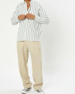 Chemise manches longues Rayée Poche blanc/noir