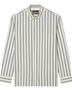 Chemise manches longues Rayée Poche blanc/noir