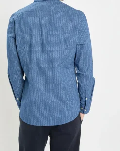 Chemise Micro Motif Velours bleu foncé