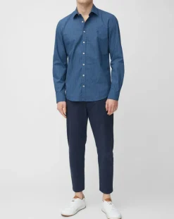 Chemise Micro Motif Velours bleu foncé