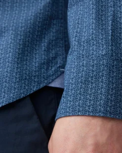 Chemise Micro Motif Velours bleu foncé