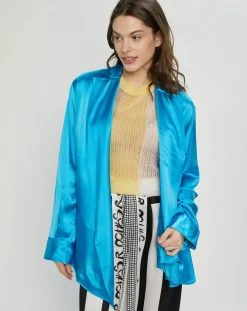 Chemise ouverte en Satin Wrap bleue