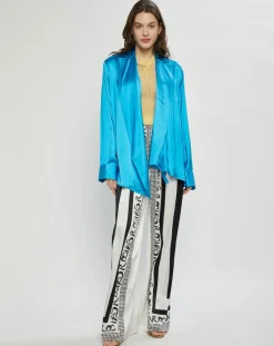 Chemise ouverte en Satin Wrap bleue