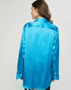 Chemise ouverte en Satin Wrap bleue