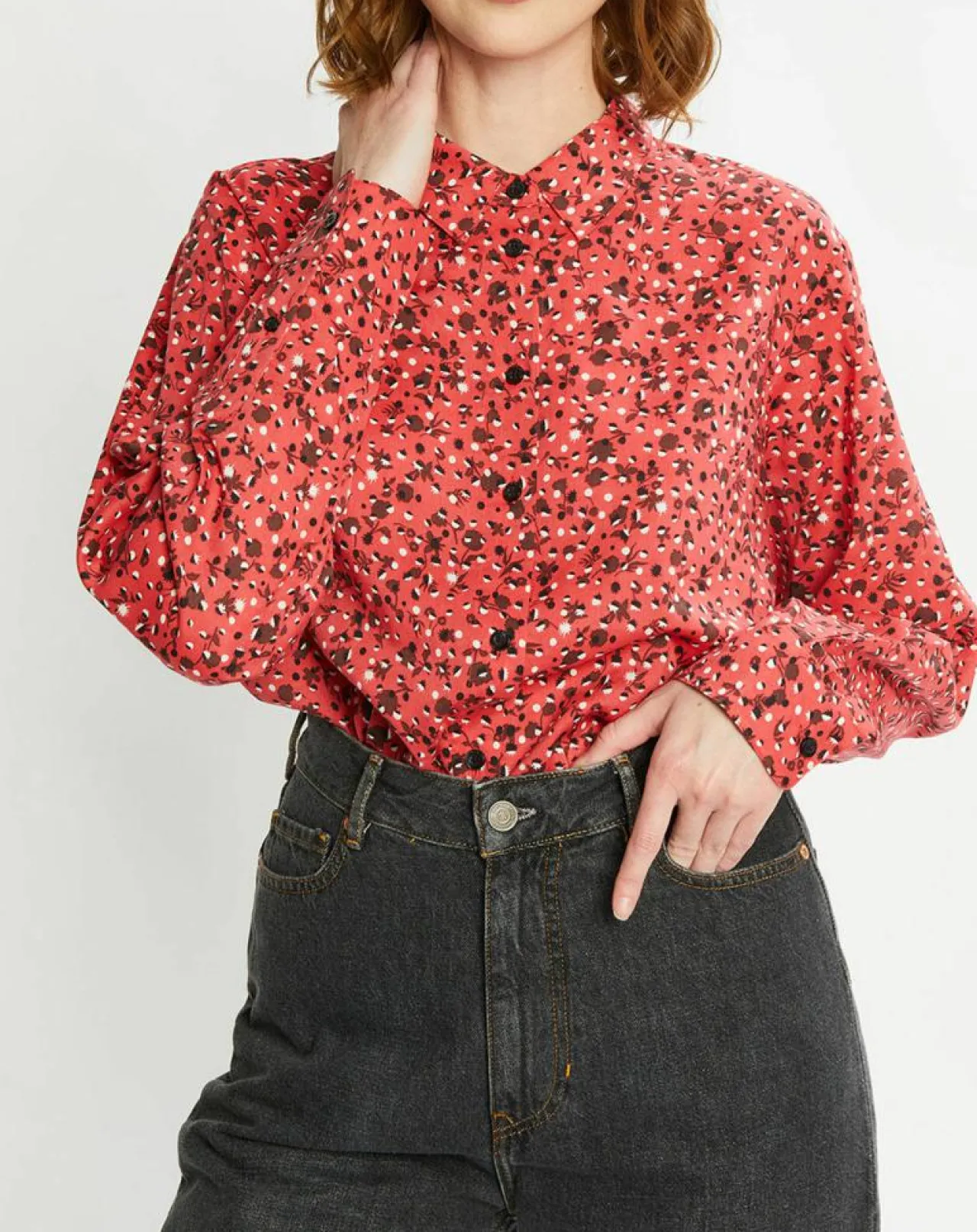 Chemise Oversize en Coton Bio mélangé imprimée rouge