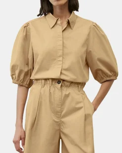 Chemise paperbag pinces manches 3/4 beige