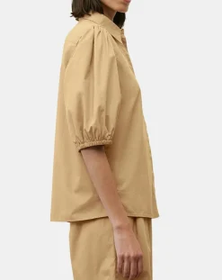 Chemise paperbag pinces manches 3/4 beige