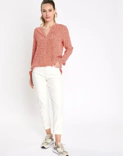 Chemise print micro fleurs orange