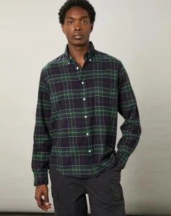 Chemise regular en Flanelle Pitt à carreaux vert/marine