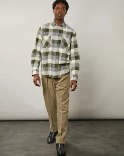 Chemise regular en Flanelle Pocket à carreaux vert/naturel