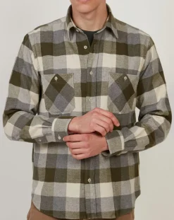 Chemise regular en Flanelle Pocket à carreaux vert/naturel