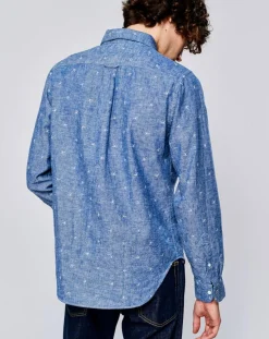 Chemise regular en Lin & Coton Goat à motifs étoiles bleue