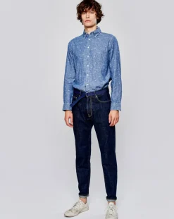 Chemise regular en Lin & Coton Goat à motifs étoiles bleue