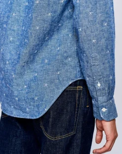 Chemise regular en Lin & Coton Goat à motifs étoiles bleue