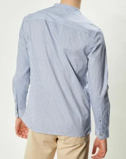 Chemise regular en Popeline Theotime rayée bleu/blanc