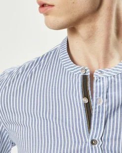 Chemise regular en Popeline Theotime rayée bleu/blanc