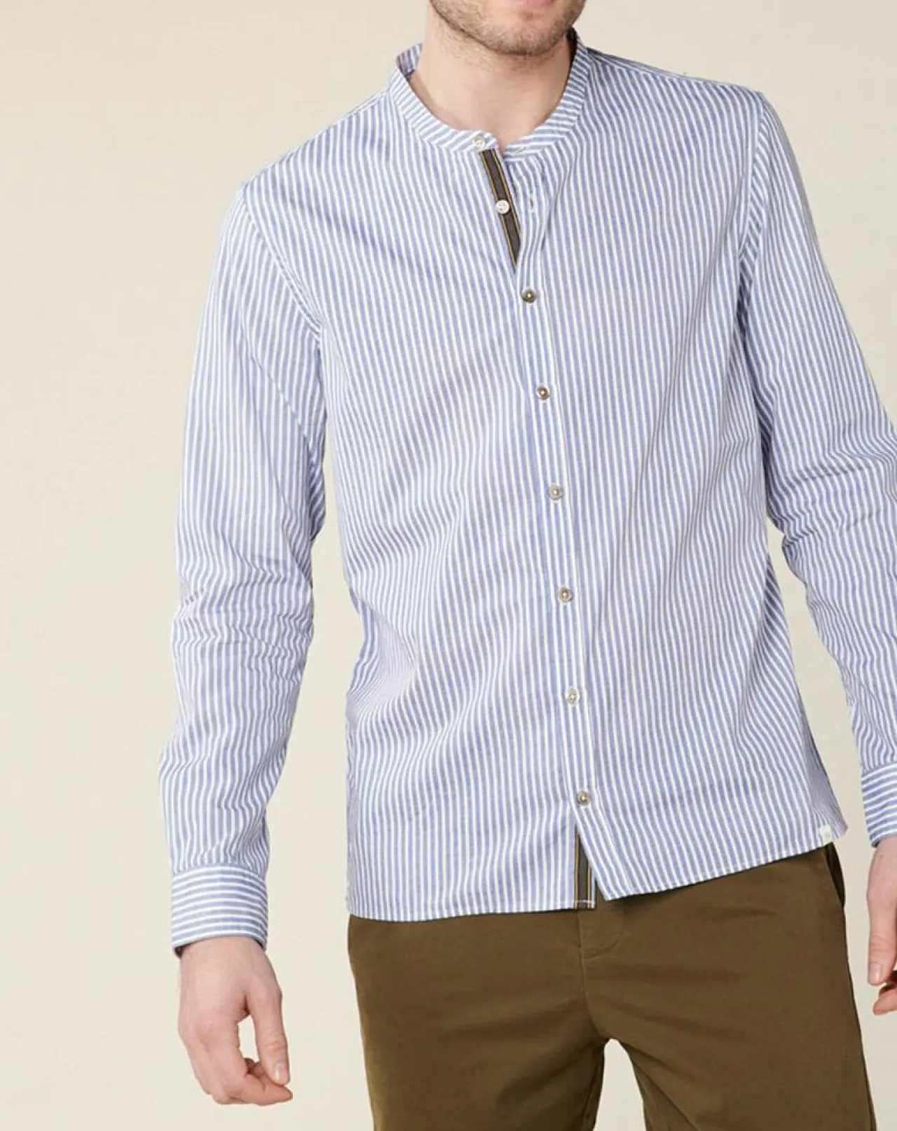 Chemise regular en Popeline Theotime rayée bleu/blanc