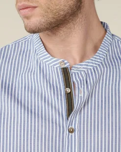 Chemise regular en Popeline Theotime rayée bleu/blanc