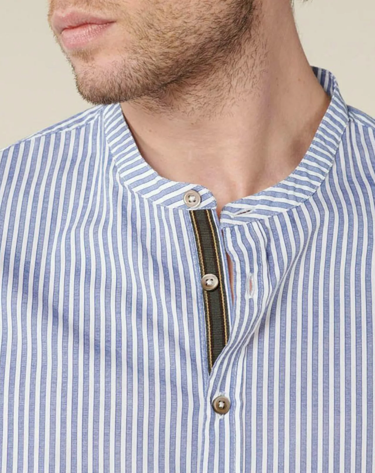 Chemise regular en Popeline Theotime rayée bleu/blanc