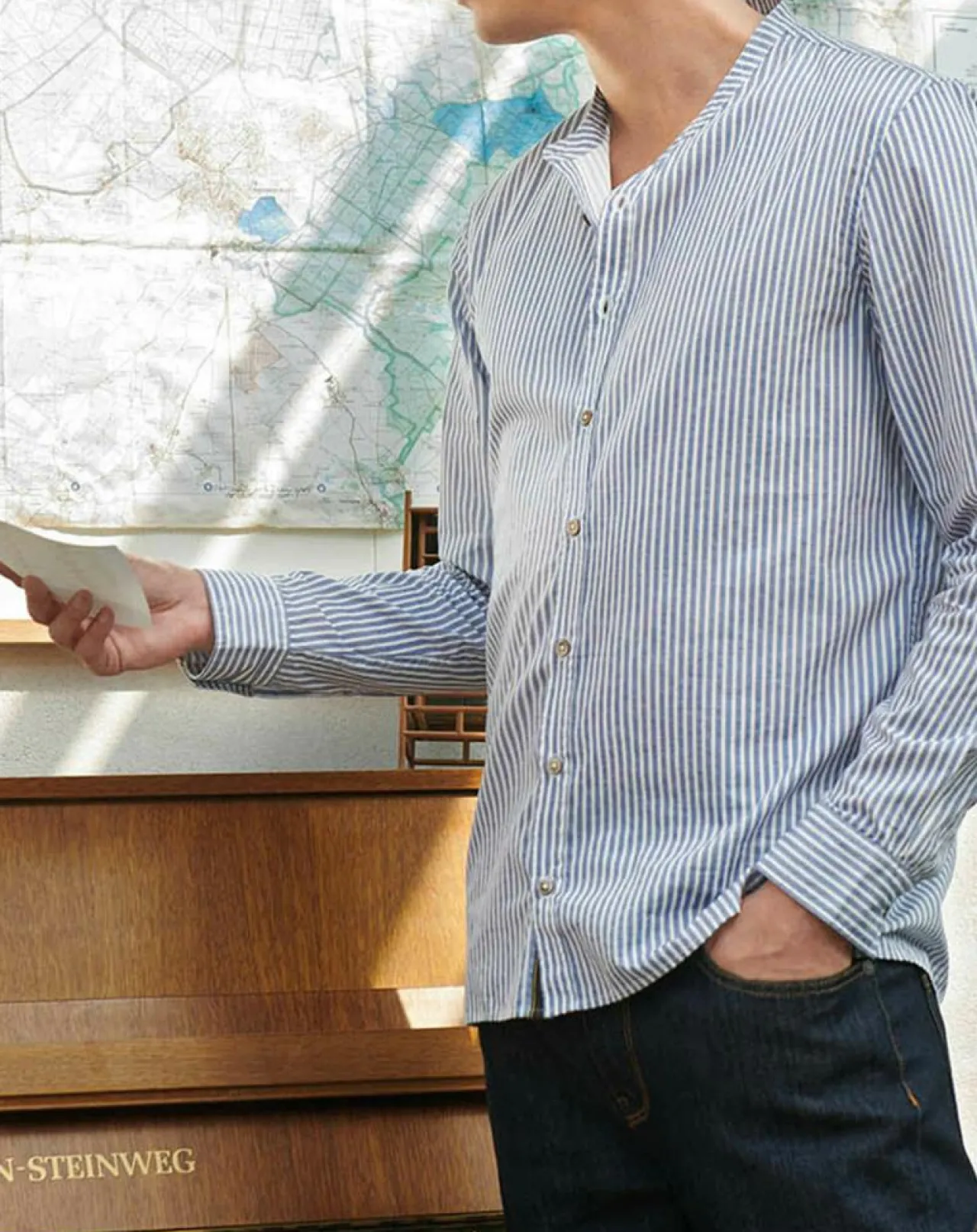 Chemise regular en Popeline Theotime rayée bleu/blanc