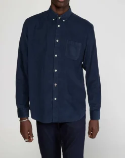 Chemise regular en Velours milleraies bleu marine