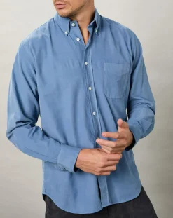 Chemise regular en Velours Milleraies Pitt Pat bleu nautique