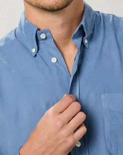 Chemise regular en Velours Milleraies Pitt Pat bleu nautique