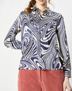 Chemise satinée & imprimée Laora marine/beige