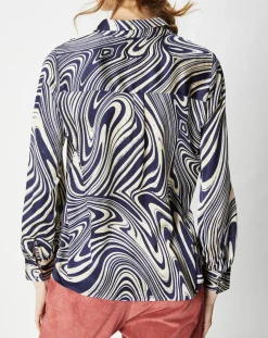 Chemise satinée & imprimée Laora marine/beige