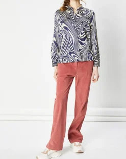 Chemise satinée & imprimée Laora marine/beige