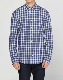 Chemise slim à carreaux bleu/blanc