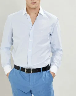 Chemise Slim Fit à fines rayures bleue