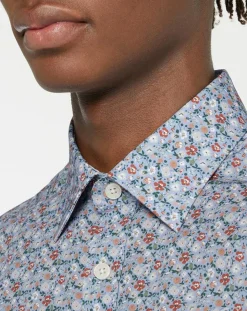 Chemise Slim Fit à imprimé floral bleue