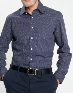 Chemise Slim Fit à micro imprimé géométrique bleue