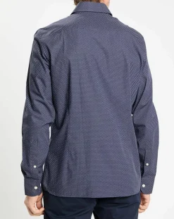 Chemise Slim Fit à micro imprimé géométrique bleue