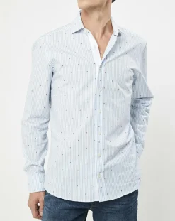 Chemise Slim Fit à rayures & points bleu clair
