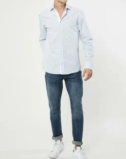 Chemise Slim Fit à rayures & points bleu clair