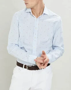 Chemise Slim Fit à rayures & points bleu clair