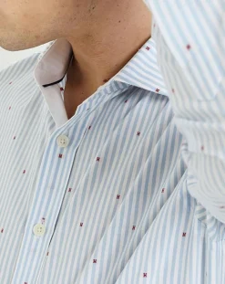 Chemise Slim Fit à rayures & points bleu clair