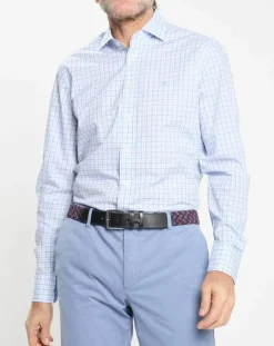 Chemise Slim Fit à vichy tricolore bleu ciel