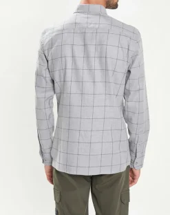 Chemise Slim Fit en Flanelle à carreaux gris clair