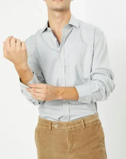 Chemise Slim Fit en Flanelle Chevron gris clair