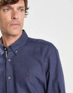 Chemise Slim Fit en Flanelle unie bleu moyen
