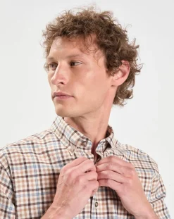 Chemise Slim Fit en Flanelle Vichy beige/multicolore